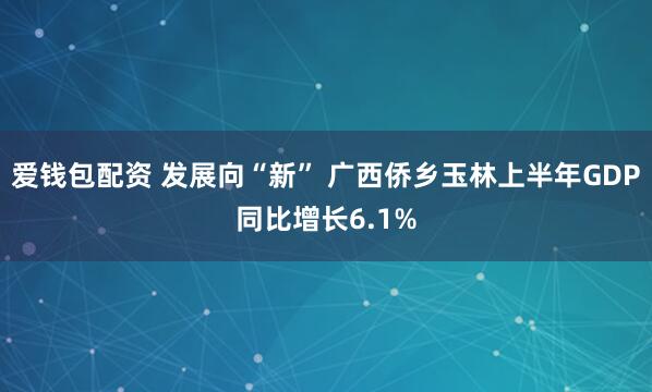 爱钱包配资 发展向“新” 广西侨乡玉林上半年GDP同比增长6.1%